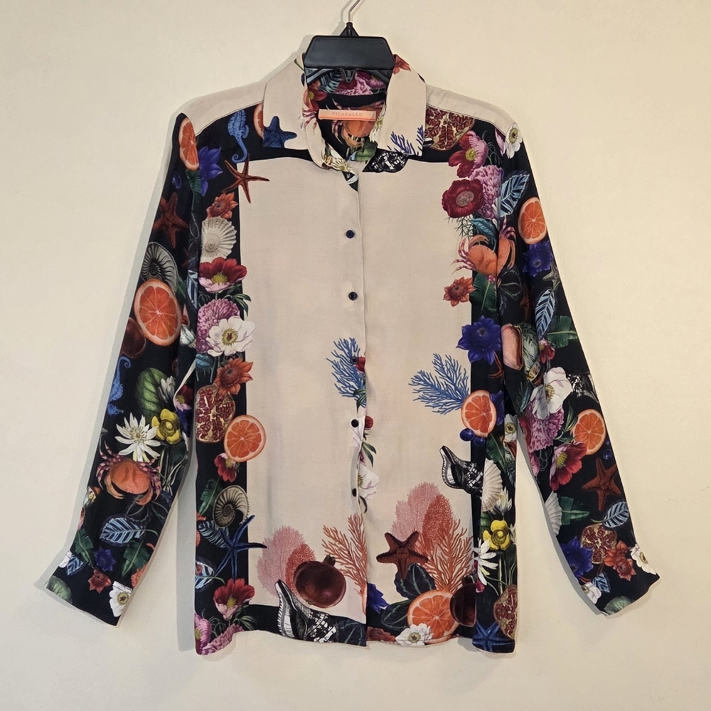 Vilagallo Sealife & Floral Button Blouse